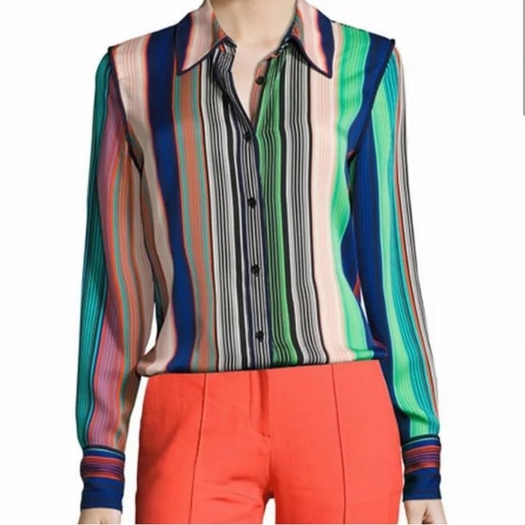 Diane Von Furstenberg Tops - Diane Von Furstenberg Silk Striped Button Down Blouse